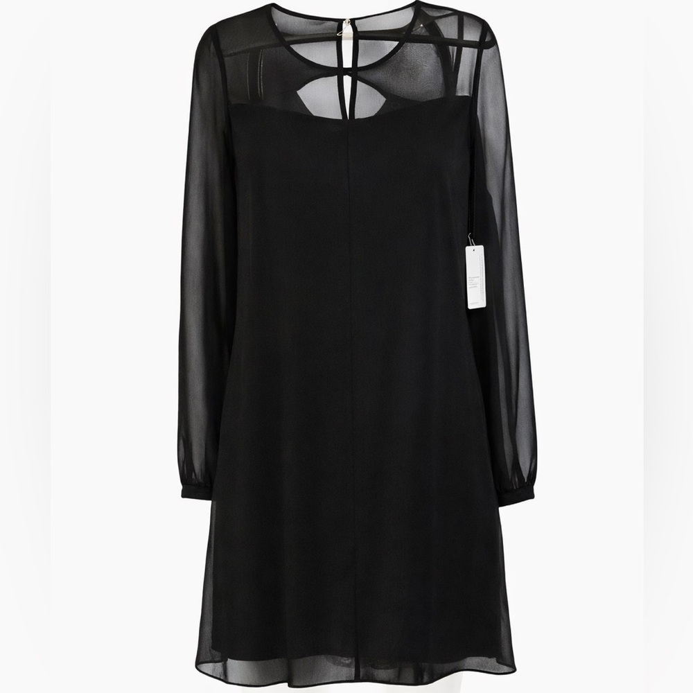 BCBGeneration Black Sheer Chiffon Long Sleeve Mini Dress Size Small NWT